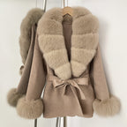 OFTBUY New Women's Double-Faced Wool Coat with Large Real Fox Fur Belted Warm Jacket Winter Elegant Fashion Outerwear Female