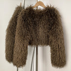 OFTBUY Faux Fur Coat for Women Fur Fluffy Autumn Short Fur Coat Eco-friendly Warm Female New Winter Jacket Long Sleeves O-neck