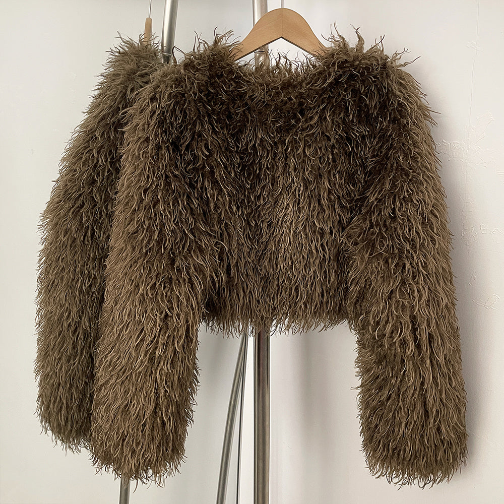 OFTBUY Faux Fur Coat for Women Fur Fluffy Autumn Short Fur Coat Eco-friendly Warm Female New Winter Jacket Long Sleeves O-neck