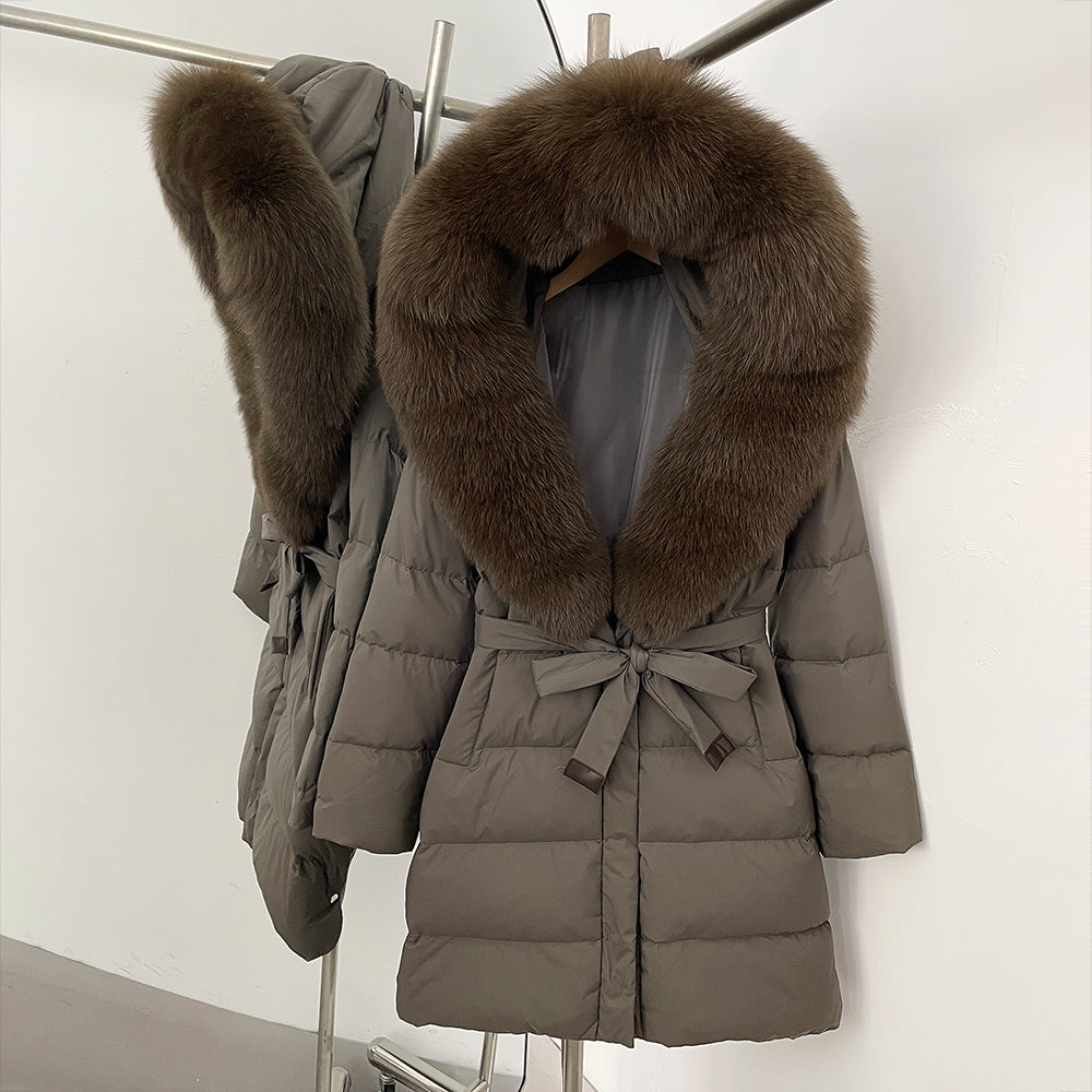 OFTBUY New Winter Genuine Fox Fur Hooded Puffer Coat Women Women's White Duck Down Jacket Outerwear Female Fashion Parkas