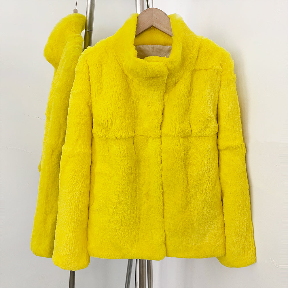 OFTBUY Women's Luxury Real Rabbit Fur Coat Stand Collar Fur Jacket Female New Warm Autumn Winter Outerwear for Cold Weather