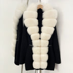 OFTBUY Metal Belt Knit Warm Winter Luxury Fashion Outerwear Sweater Cardigan New Women's Knit Coat with Full Real Fox Fur Front
