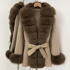 OFTBUY Big Natural Fox Fur Pinnacle 100% Wool Coat Female New Autumn Winter Clothes Women Belt Natural Fur Collar Woolen Jacket
