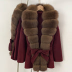 OFTBUY New Autumn Winter Clothes Women Big Natural Fox Fur Pinnacle 100% Wool Coat Female Belt Real Fur Collar Woolen Jacket