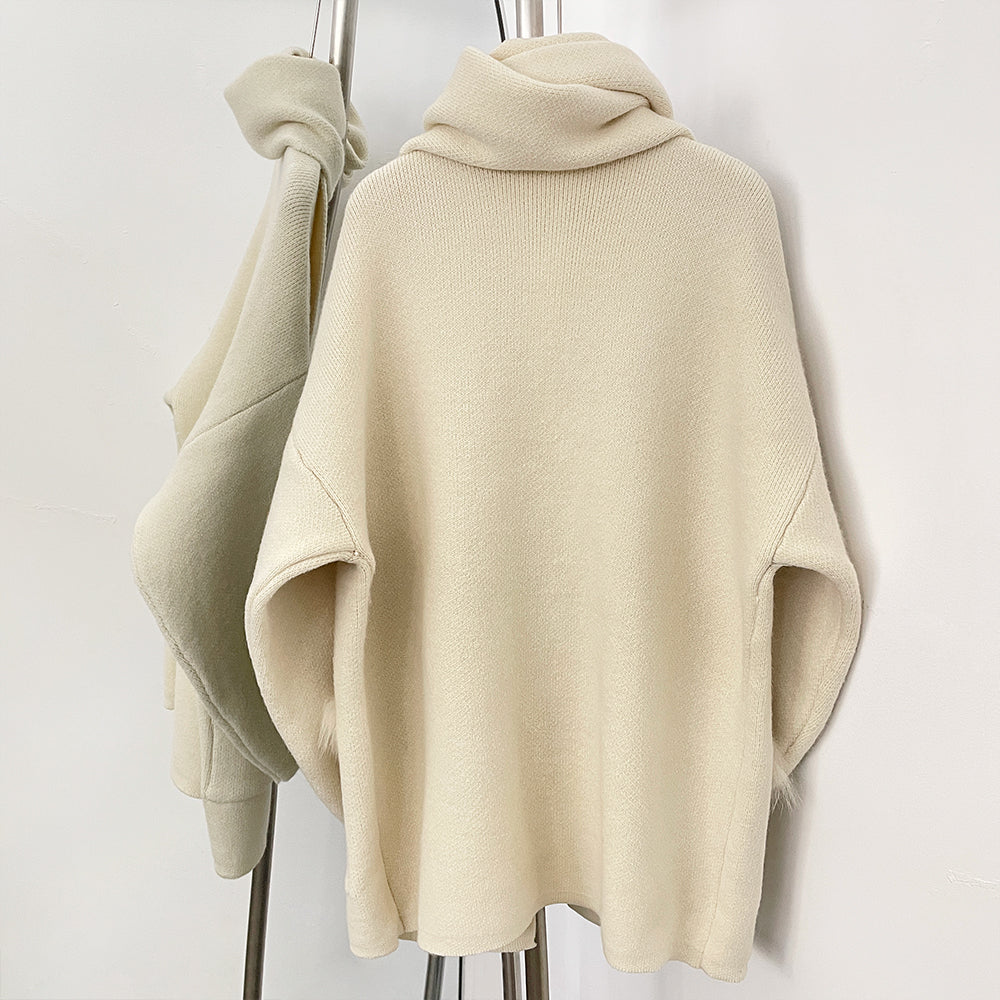 OFTBUY Elegant Cardigan Sweater New Women's Knit Coat with Real Fox Fur Loose Fit Pockets Warm Winter Fashion Cardigan Female