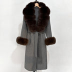 OFTBUY Fashion Warm Woolen Jacket with Real Fox Fur Collar and Cuffs New Autumn Winter Wool Clothing Women Long Belt Outerwear
