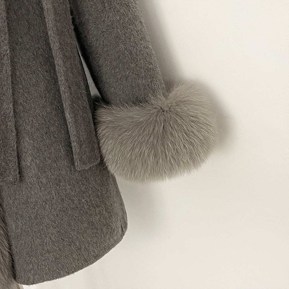 OFTBUY Trim Bow Detail Decorative Buttons Winter Elegant Woolen Outerwear New Women's Double Face Wool Coat with Real Fox Fur