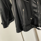 OFTBUY Women's Vintage Black Faux Leather Jacket with Waist Belt Lapel Collar PU Leather Coat Lady New Elegant Office Outerwear