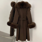 OFTBUY Long Big Fox Fur Pinnacle 100% Wool Coat Female New Autumn Winter Clothes Women Belt Natural Fur Collar Woolen Jacket