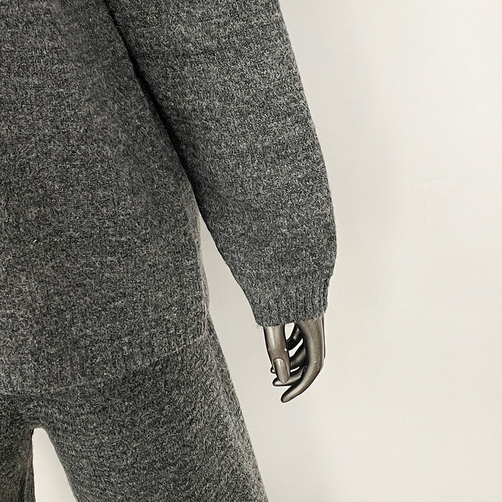 OFTBUY New Women's Knit Two Piece Set with Real Fox Fur Collar Loose Pants Warm Winter Elegant Casual Outfit Sweater Female
