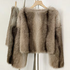 OFTBUY Luxury Collarless Faux Fur Jacket - Chic Short Fluffy Vegan Fur Coat for Women