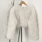 OFTBUY Faux Fur Coat for Women Fur Fluffy Autumn Short Fur Coat Eco-friendly Warm Female New Winter Jacket Long Sleeves O-neck