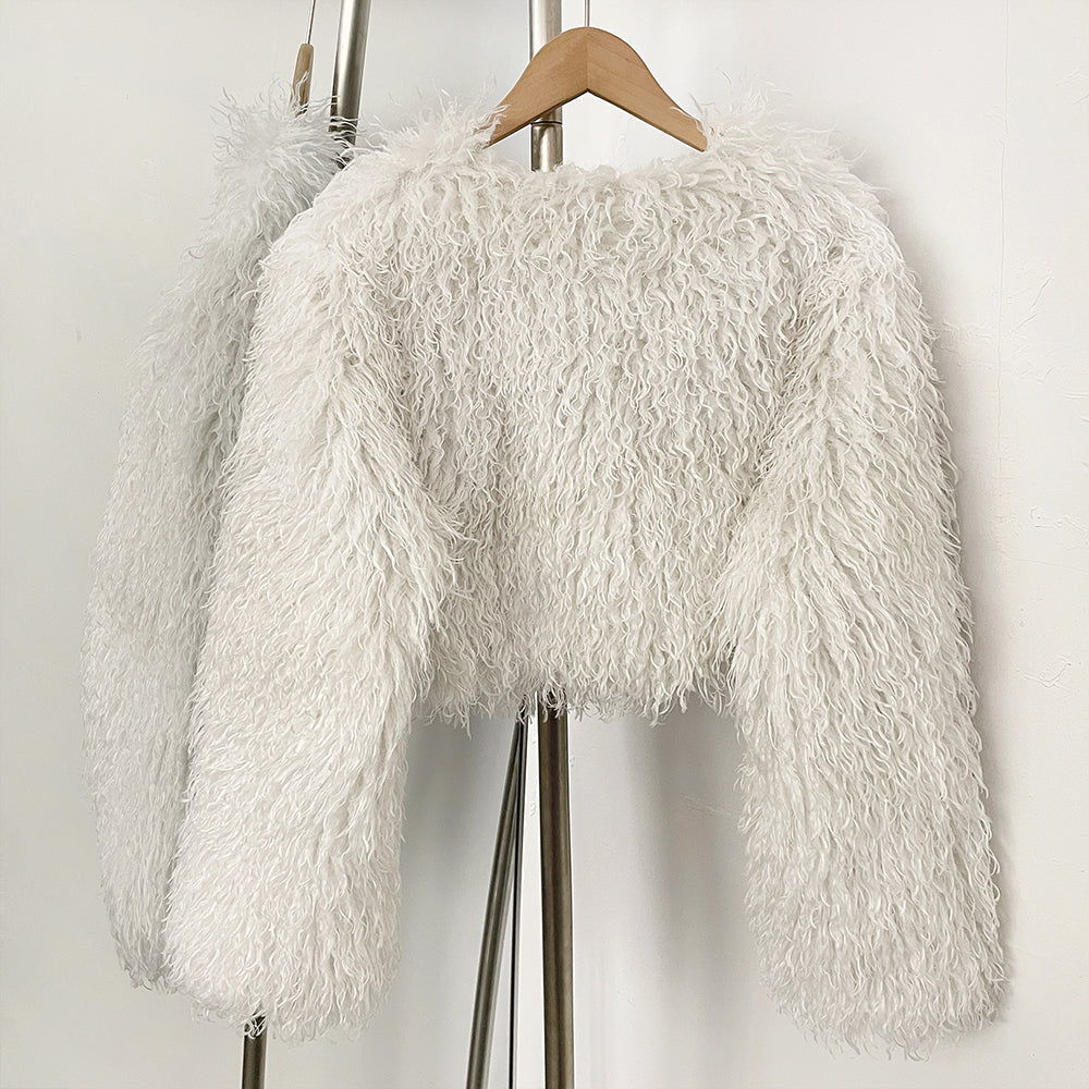 OFTBUY Faux Fur Coat for Women Fur Fluffy Autumn Short Fur Coat Eco-friendly Warm Female New Winter Jacket Long Sleeves O-neck