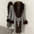 OFTBUY Trim Belted Warm Winter Coat Elegant Fashion Outerwear Female Long Sweater New Women's Knit Coat with Full Real Fox Fur