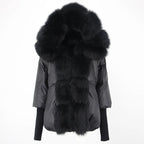 OFTBUY Hooded Natural Thick Winter Jacket Women Outerwear Real Fox Fur Coat Woman Warm Loose Oversize Duck Down Coat Streetwear