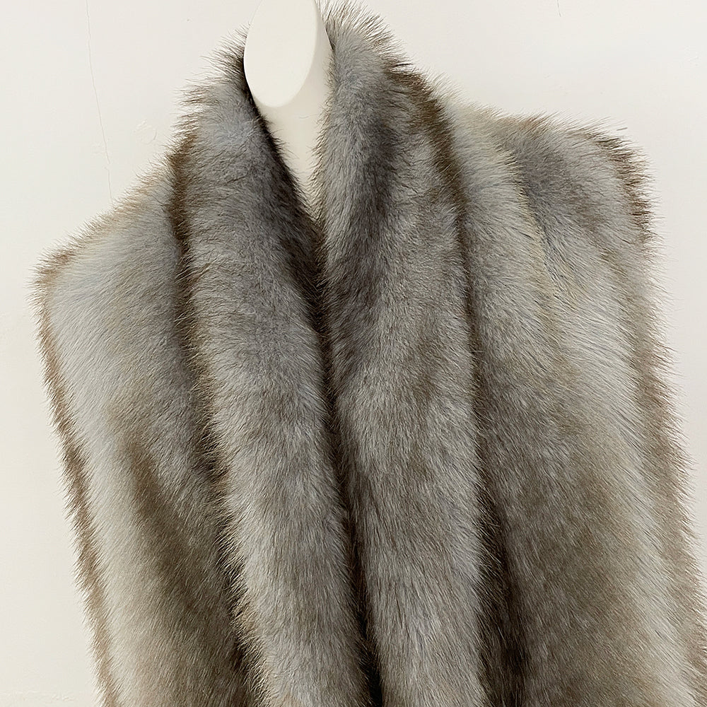 OFTBUY Luxury Long-Line Faux Fur Gilet - Premium Vegan Fox Fur Sleeveless Overcoat with Oversized Shawl Collar