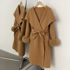 OFTBUY  Luxury Warm Woolen Jacket Women Long Big Collar 100% Wool Coat with Real Fox Fur Cuffs New Autumn Winter Clothes Femlae