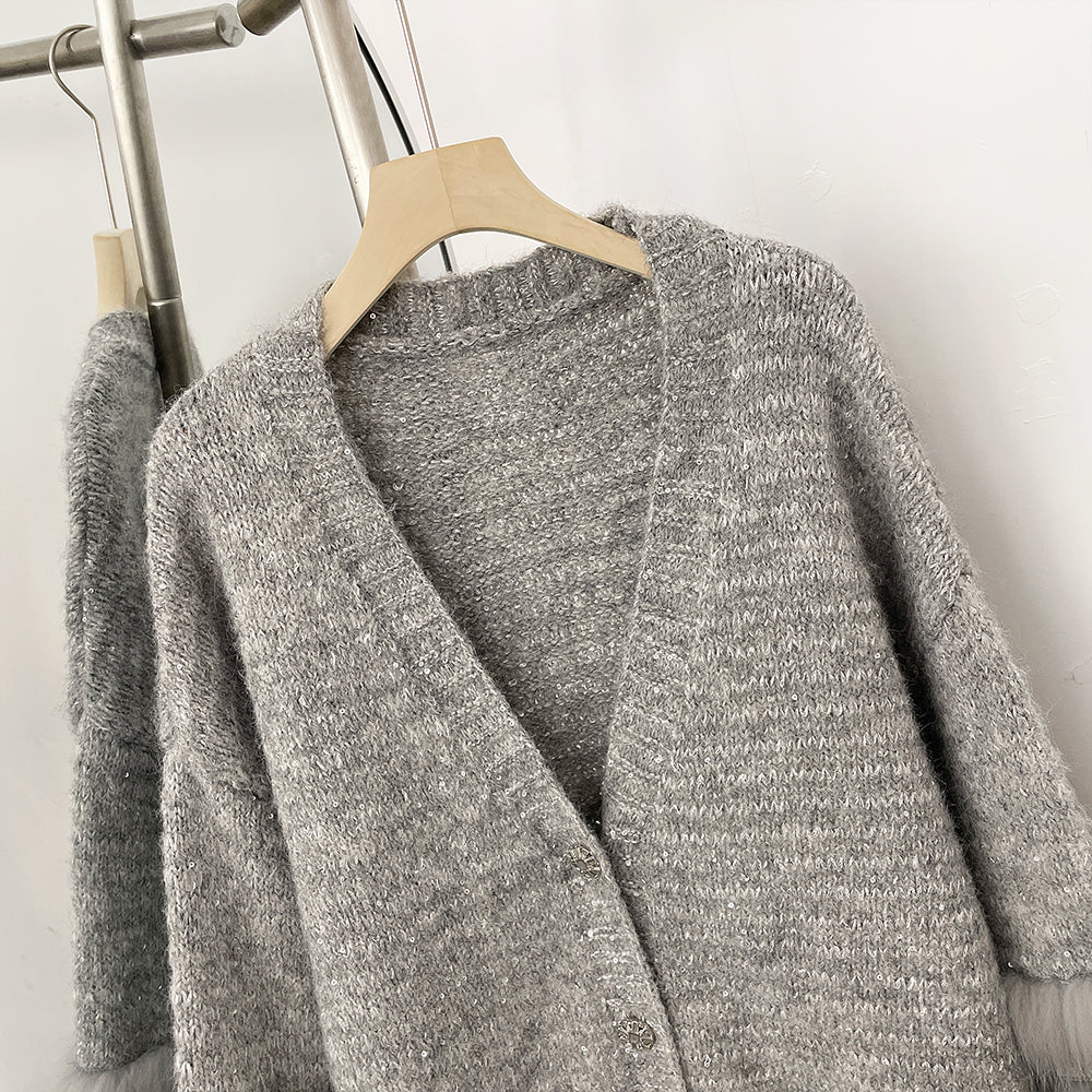 OFTBUY Loose Oversize Knitwear Coat Real Fox Fur Button Cardigan Swrater Jacket Female New Spring Autumn Knitted Clothes Women