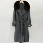 OFTBUY Winter Clothes Women Large Natural Fox Fur Jacket Long Wool Blends Cashmere Coat Belt Female Warm Woolen Streetwear