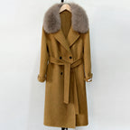 OFTBUY Winter Clothes Women Large Natural Fox Fur Jacket Long Wool Blends Cashmere Coat Belt Female Warm Woolen Streetwear
