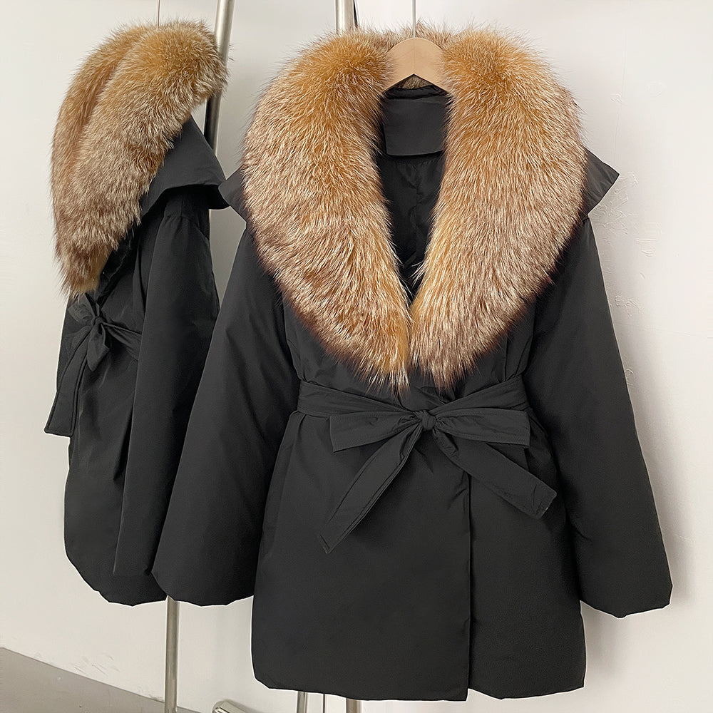 OFTBUY Natural Fox Fur Collar Fluffy Puffer Jacket Women Thickened Warm Real Fur White Duck Down Coat New Winter Parke Outerwear