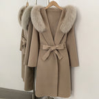 OFTBUY Long Hooded Real Fox Fur Wool Jacket Women New Autumn Winter Woolen Clothes Female Fashion Warm Natural Fur Woolen Coat