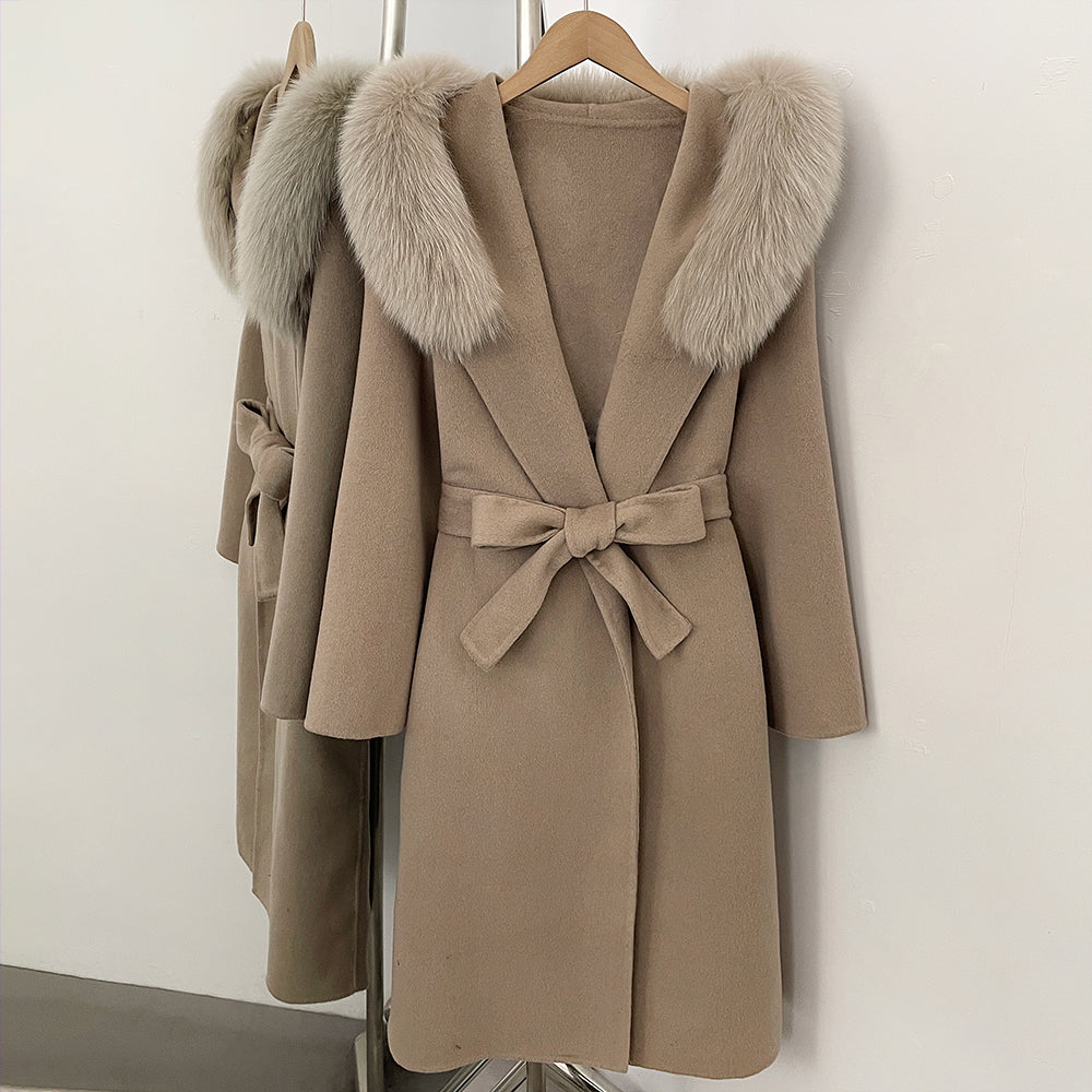 OFTBUY Long Hooded Real Fox Fur Wool Jacket Women New Autumn Winter Woolen Clothes Female Fashion Warm Natural Fur Woolen Coat