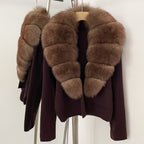 OFTBUY New Women's Knit Cardigan with Large Real Fox Fur Collar Loose Fit Warm Winter Fashion Lady Outerwear Sweater Female