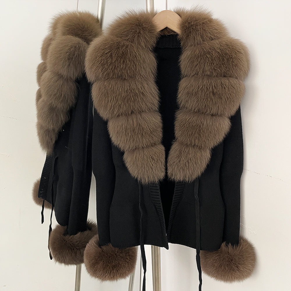 OFTBUY New Autumn Winter Knit Cardigan Women Fashion Warm Clothes with Real Fox Fur Luxury Natural Fur Sweater Jacket Female