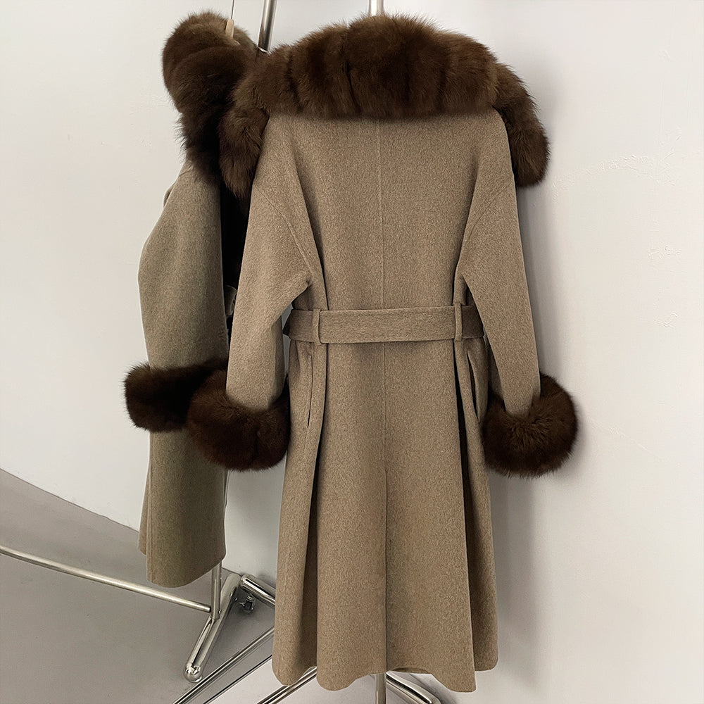 OFTBUY New Autumn Winter Warm Woolen Clothes Women Long Sleeves Cashmere Woolen Jacket Luxury Real Fox Fur 100% Wool Coat Female