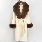 OFTBUY New Women's Double-Faced Wool Coat with Large Real Fox Fur Belted Warm Winter Luxury Fashion Outerwear Woolen Jacket Lady