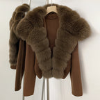 OFTBUY Women's Short Cardigan with Big Real Fox Fur Collar New Autumn Winter Knit Clothing Female Natural Fur Warm Sweater Lady