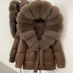 OFTBUY Thick Warm Mid-Long Puffer Coat Real Fox Fur Collar White Duck Down Coat Female Loose Warm Hooded Parkas With Belt