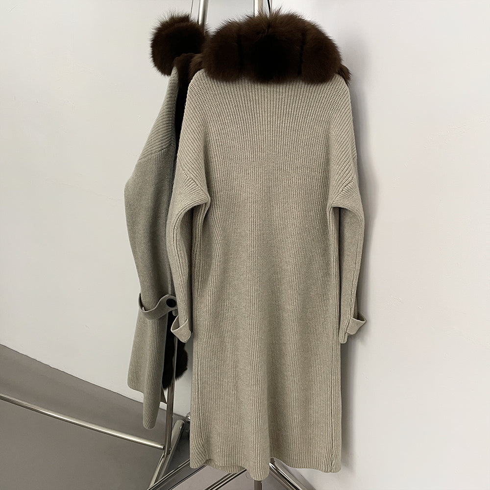 OFTBUY Elegant Fashion Outerwear Female New Women's Knit Long Coat with Full Real Fox Fur Warm Winter Natural Fur Collar Sweater