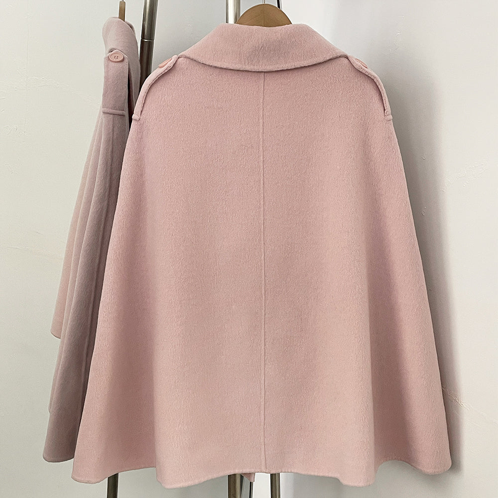OFTBUY  New Women's Wool Cape Coat with Large Bow Detail Real Fox Fur Pockets Button Closure Winter Elegant Fashion Outerwear
