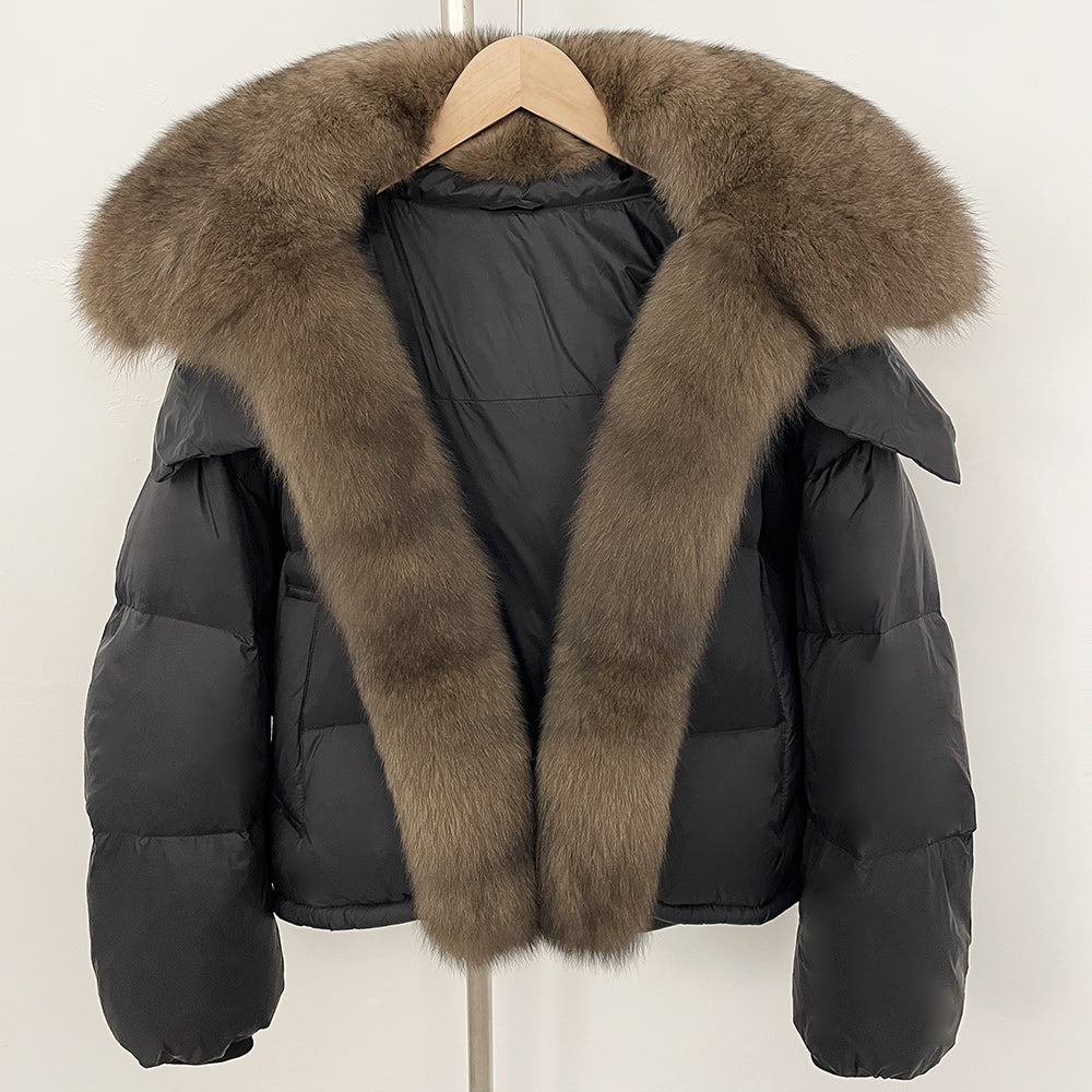 OFTBUY Ultra-Luxury 90% Duck Down Puffer Jacket with Oversized Real Fox & Raccoon Fur Collar