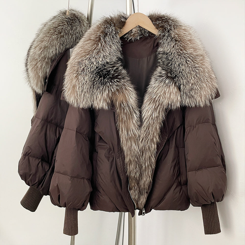 OFTBUY New Puffy Sleeve Warm Loose Puffer Jacket Winter Luxury Outerwear Women's Duck Down Jacket with Large Real Fox Fur Collar