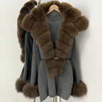 OFTBUY Belt Loose Fit Warm Winter Fashion Outerwear Natural Fur Sweater Female New Women's Knit Coat with Large Real Fox Fur