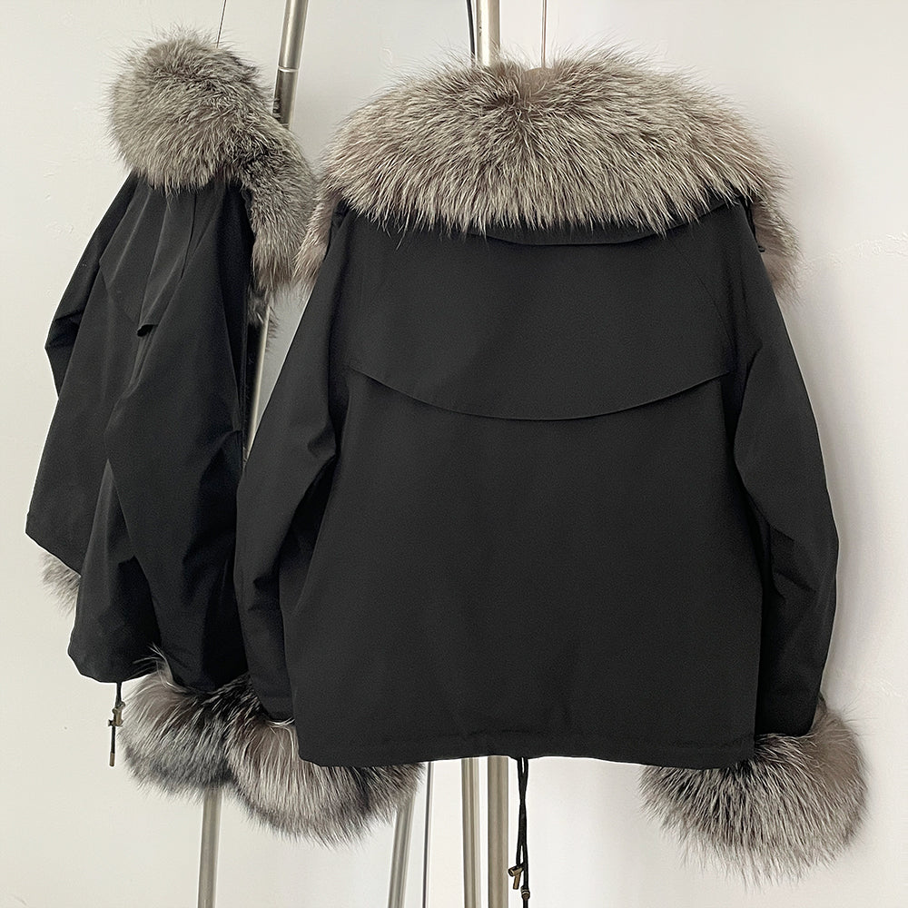 OFTBUY Fashion Warm White Duck Down Real Fur Top Clothes Female Big Natural Fox Fur Collar Coat New Autumn Winter Jacket Women