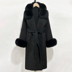 OFTBUY Belted Long Warm Winter Elegant Fashion Outerwear New Women's Double-Faced Wool Coat with Real Fox Fur Collar and Cuffs