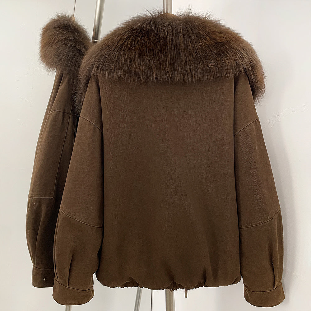 OFTBUY 100% Cotton Natural Fur Duck Down Coat Female New Winter Thick Warm Clothes Women Loose Real Fox Fur Puffer Jacket Lady