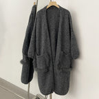 OFTBUY No Placket Long Sleeves Knitwear Jacket Long Real Fox Fur Pocket Cardigan Sweater Women New Spring Autumn Knitted Clothes