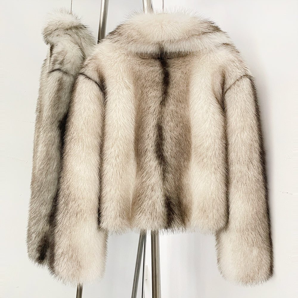 OFTBUY Luxury Oversized Lapel Faux Fur Jacket - Premium Vegan Fur Short Coat for Winter Glamour