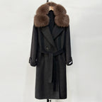 OFTBUY Natural Real Fox Fur Collar Women New Autumn Winter Loose Cashmere Wool Blends Coat Long Woolen Jacket Outerwear