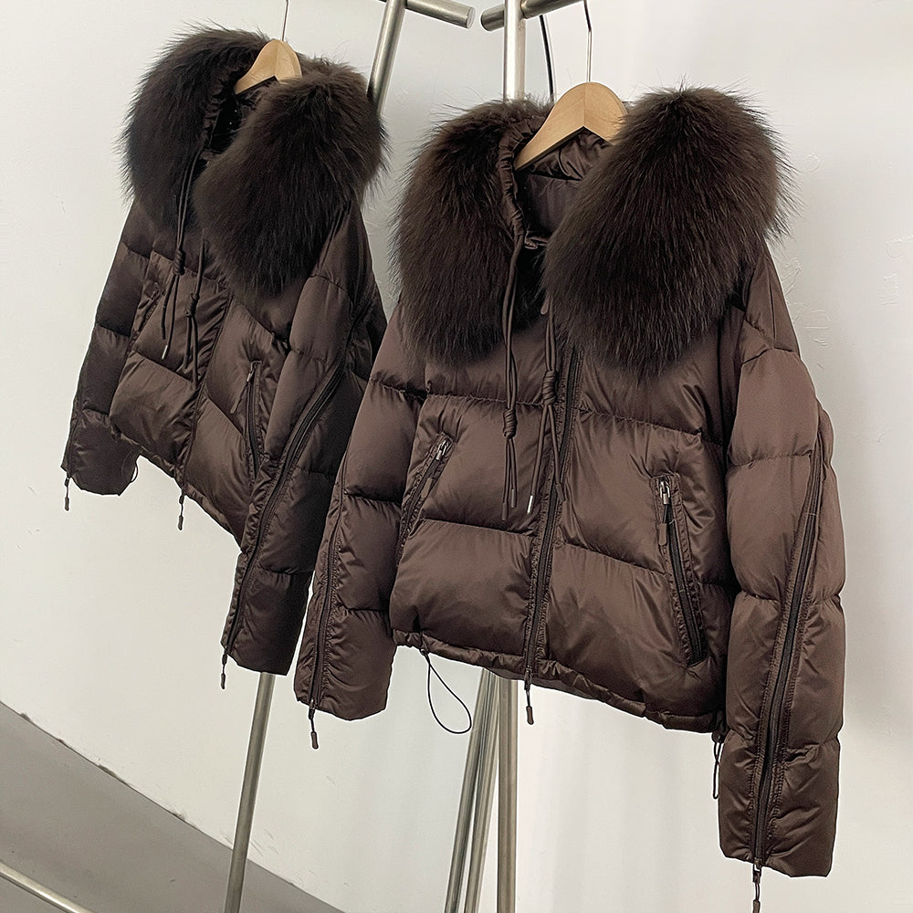 OFTBUY Designer Real Fox Fur Duck Down Jacket Female New Warm Thicken Autumn Winter Coat Women Zipper Reality Fur Puffer Clothes