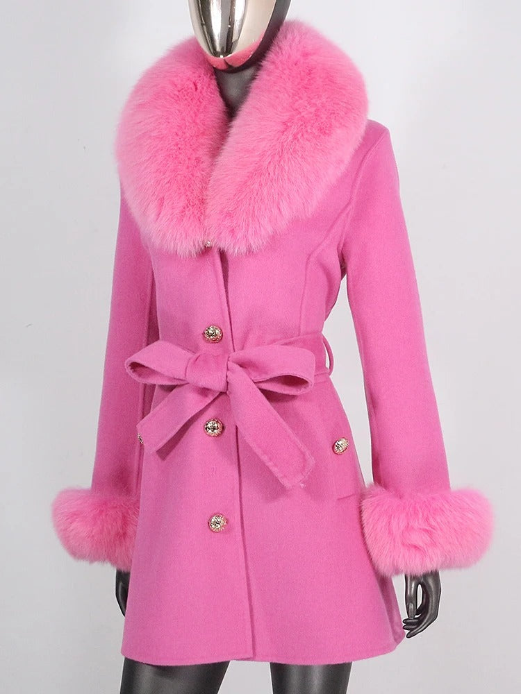 OFTBUY Double-sided Wool Coat Female New Autumn Winter Real Fox Fur Clothes Women Detachable Fur Cuffs Woolen Cashmere Jacket