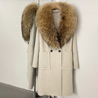OFTBUY Double Breasted Pockets Long Luxury Warm Winter Outerwear New Women's Double-Faced Wool Coat with Real Fox Fur Collar
