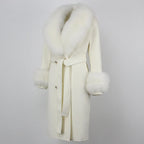 OFTBUY Winter Jacket Women Long Natural Wool Blends Cashmere Real Fur Coat Double Breasted Belt Warm Streetwear New Fashion