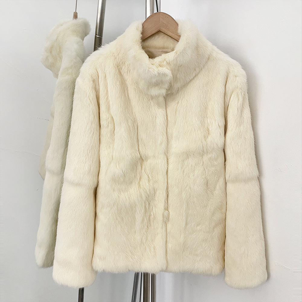 OFTBUY Women's Real Rabbit Fur Coat Luxury Camel Fur Jacket with Stand Collar New Warm Autumn Winter Clothes Female Outerwear