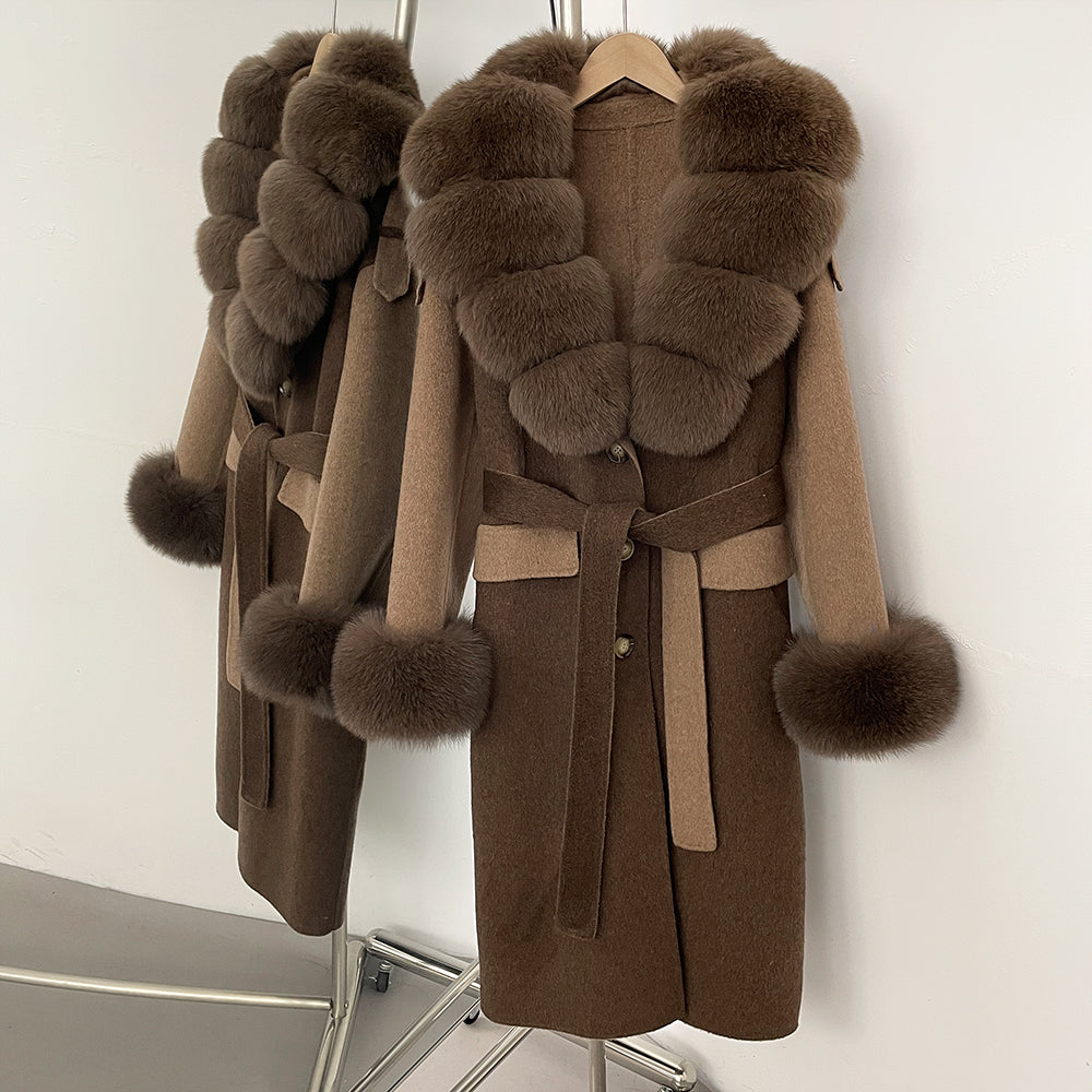 OFTBUY Patchwork Double-faced Cashmere Wool Jacket Real Fox Fur Collar Woolen Coat Female New Fashion Fur Winter Clothes Women